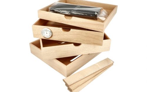 Humidor szekrény 80 szivar részére, 4 fiókkal, üveg ajtós, zárható, külső higrométer, párásító - fekete, Angelo