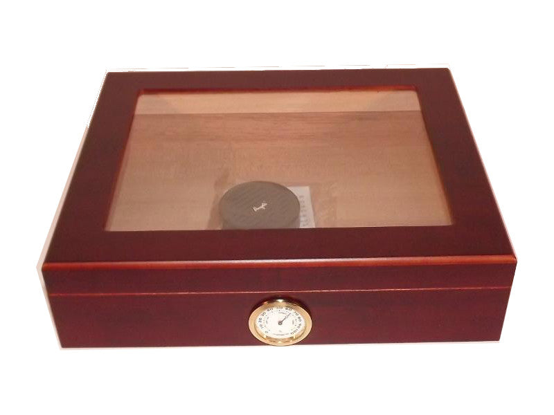Humidor 30 szál szivar részére, cédrusfa szivar doboz, üvegtető, párásítóval, hygrométerrel - bordó, Angelo