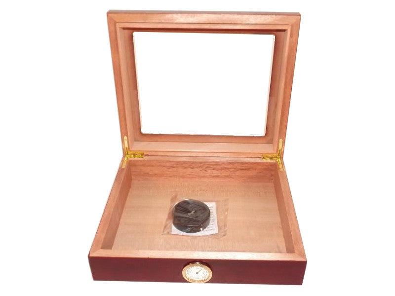 Humidor 30 szál szivar részére, cédrusfa szivar doboz, üvegtető, párásítóval, hygrométerrel - bordó, Angelo