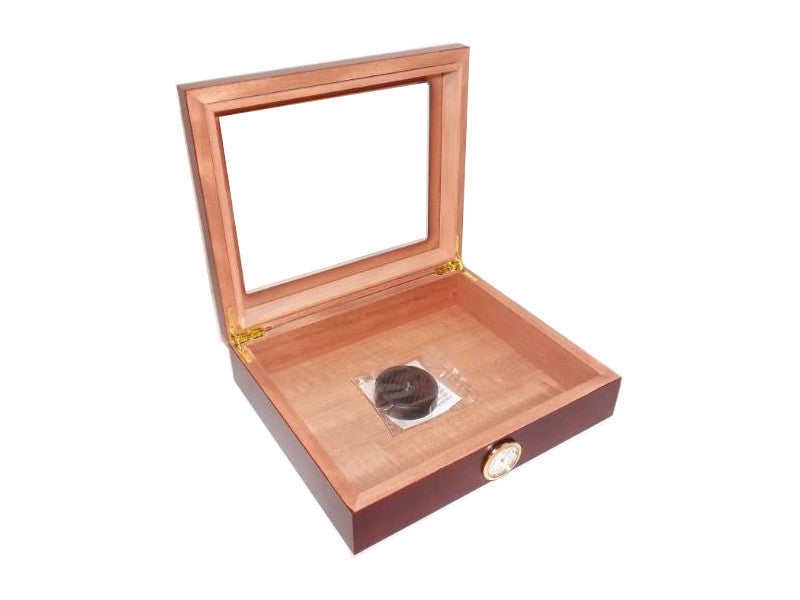 Humidor 30 szál szivar részére, cédrusfa szivar doboz, üvegtető, párásítóval, hygrométerrel - bordó, Angelo