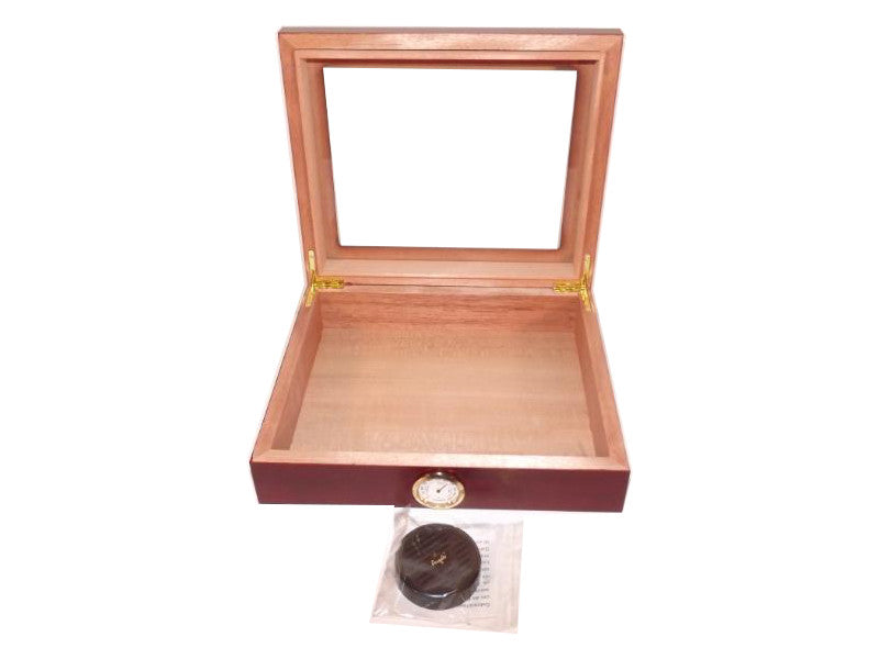 Humidor 30 szál szivar részére, cédrusfa szivar doboz, üvegtető, párásítóval, hygrométerrel - bordó, Angelo