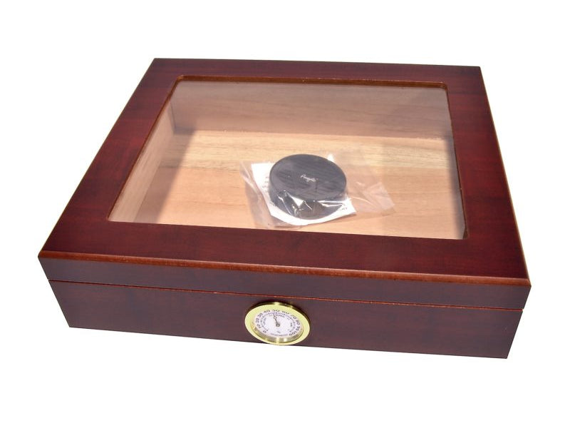Humidor 30 szál szivar részére, cédrusfa szivar doboz, üvegtető, párásítóval, hygrométerrel - bordó, Angelo