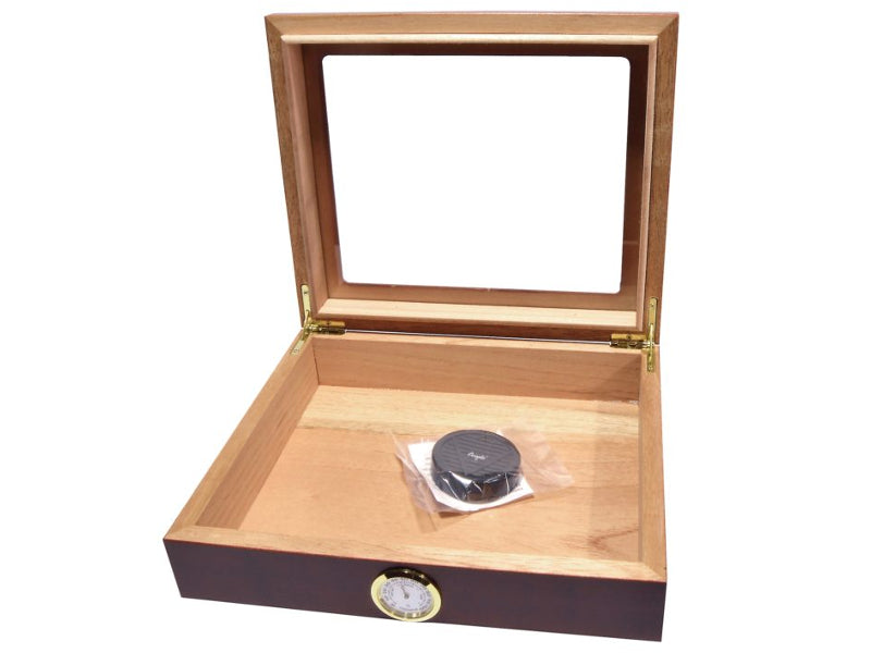 Humidor 30 szál szivar részére, cédrusfa szivar doboz, üvegtető, párásítóval, hygrométerrel - bordó, Angelo