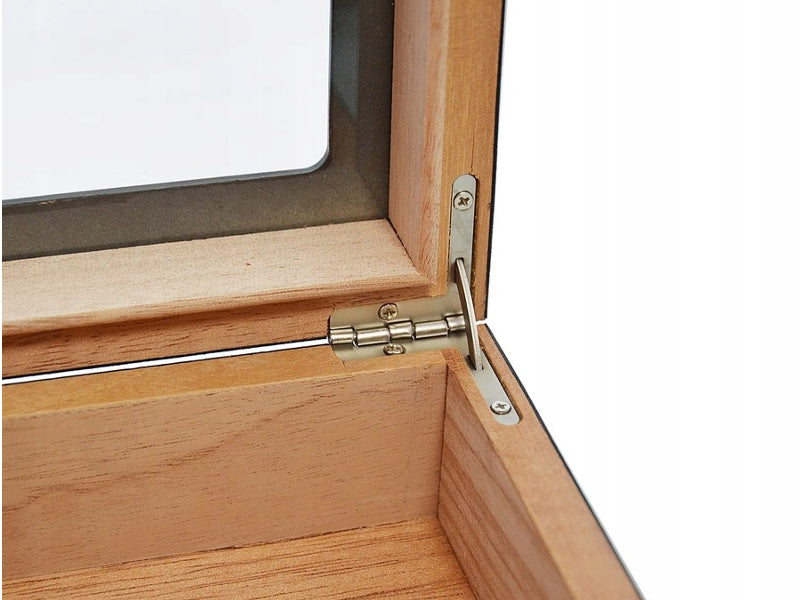 Humidor 30 szál szivar részére, spanyol cédrusfa szivar doboz, üvegtetős, párásítóval, hygrométerrel - Carbon