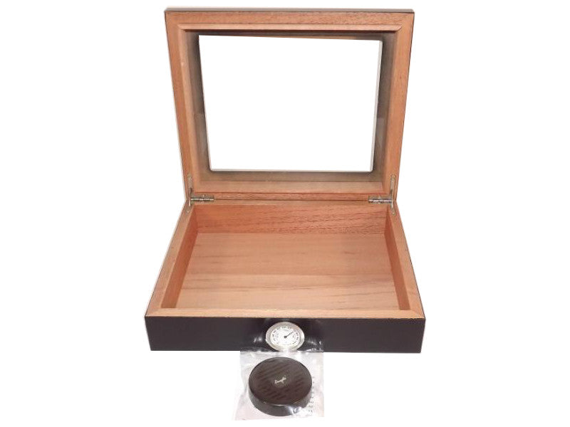 Humidor 30 szál szivar részére, cédrusfa szivar doboz, üvegtető, párásítóval, hygrométerrel - fekete, Angelo