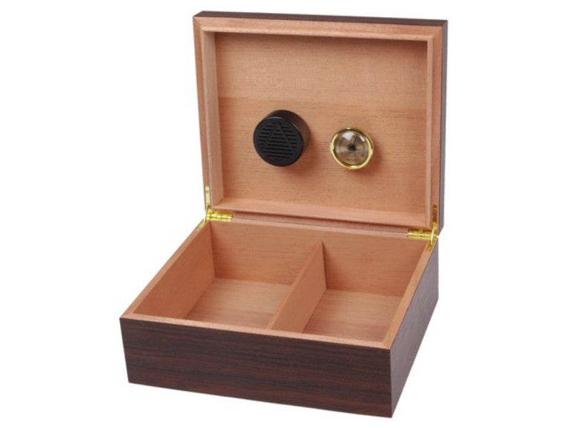 Achenty! Humidor 40 szál szivar részére, szivartartó doboz, párásítóval, hygrometerrel - barna dió-dekor