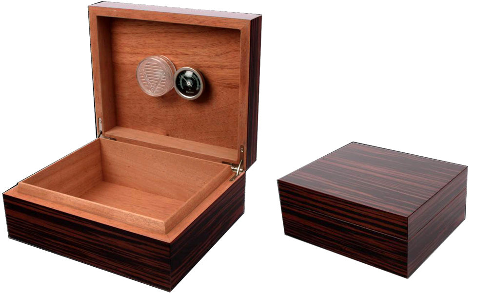 Achenty! Humidor 40 szál szivar részére, spanyol cédrusfa, párásító, hygrometer - dió