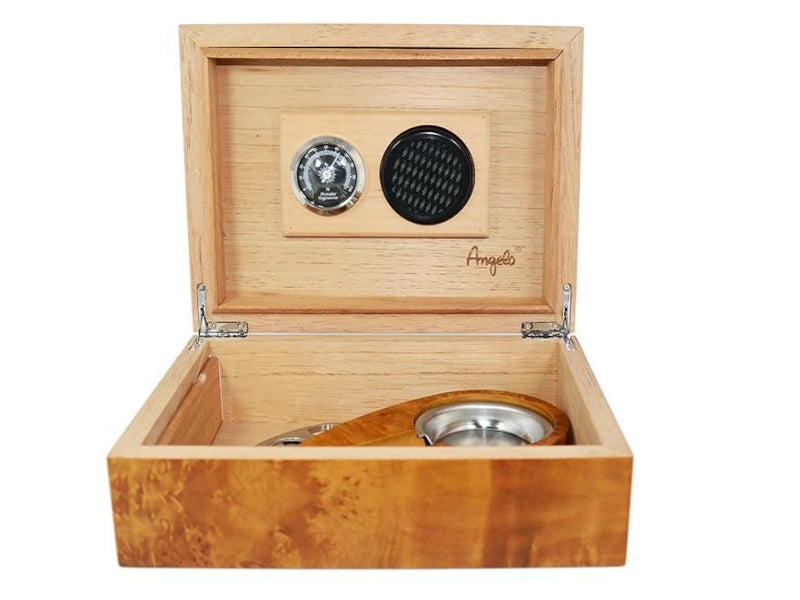 Humidor 30 szál szivar részére, cédrusfa szivar tároló doboz, párásítóval, hygrométerrel - bruyere + AJÁNDÉK szett!