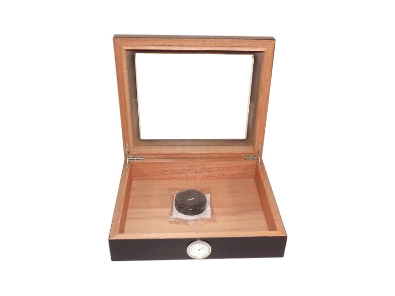 Humidor 30 szál szivar részére, cédrusfa szivar doboz, üvegtető, párásítóval, hygrométerrel - fekete, Angelo