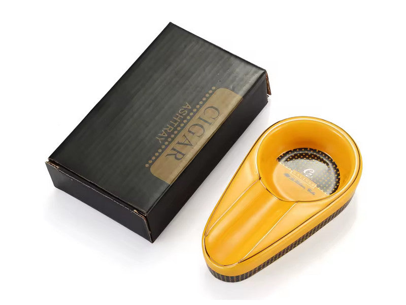 Szivar hamutartó 1 szivarnak - sárga kerámia, ovális