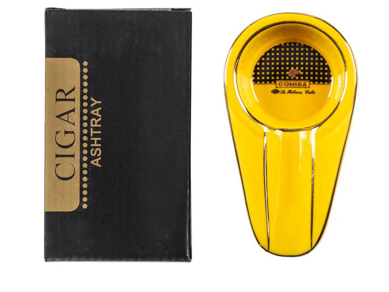 Szivar hamutartó 1 szivarnak - sárga kerámia, ovális