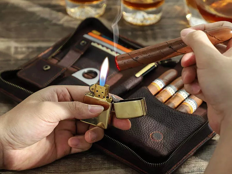 Hordozható szivartartó utazótáska - valódi bőr, kávébarna