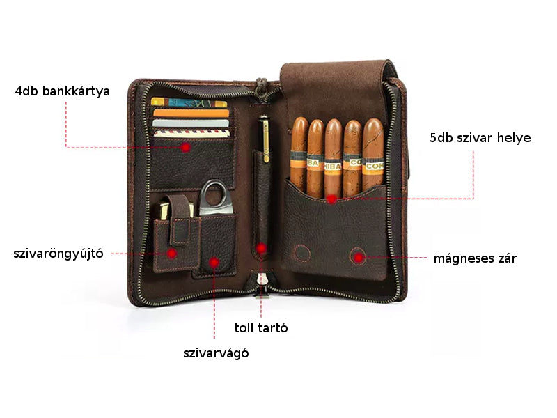 Hordozható szivartartó utazótáska - valódi bőr, kávébarna