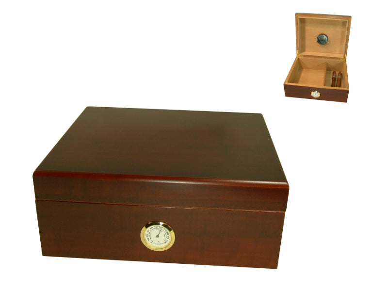 Humidor 40 szál szivar részére, cédrusfa szivar doboz, párásítóval, külső hygrométerrel - vöröses barna, Angelo