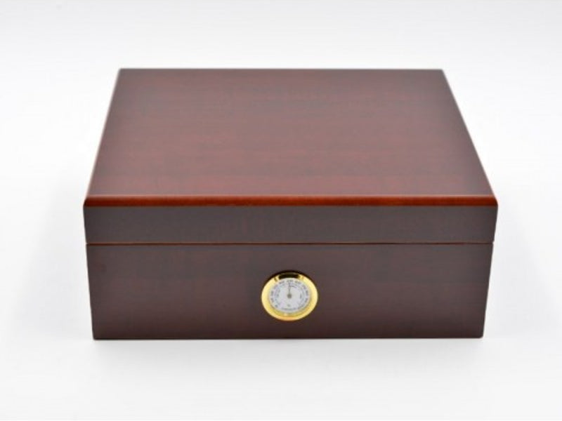 Humidor 40 szál szivar részére, cédrusfa szivar doboz, párásítóval, külső hygrométerrel - vöröses barna, Angelo