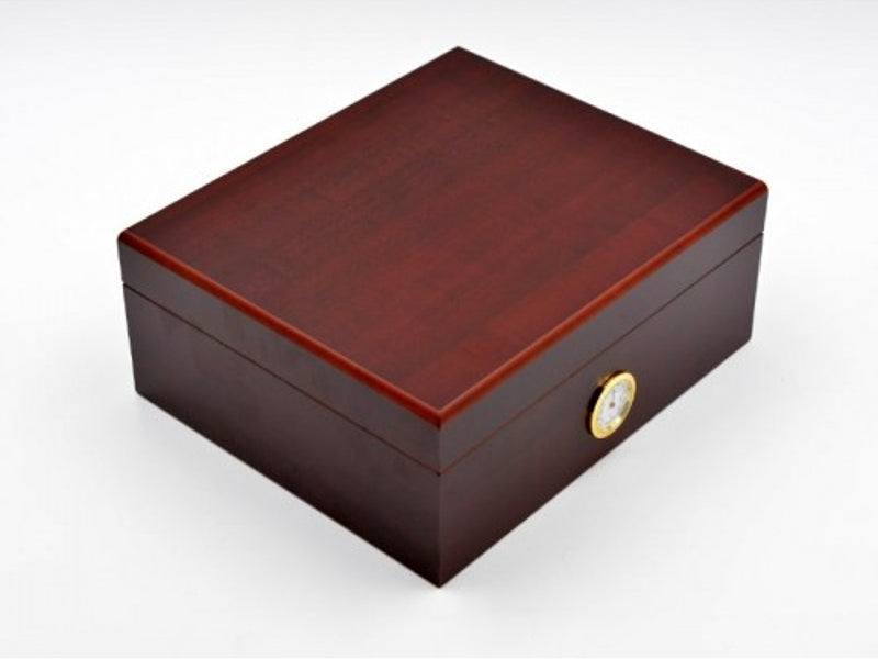 Humidor 40 szál szivar részére, cédrusfa szivar doboz, párásítóval, külső hygrométerrel - vöröses barna, Angelo